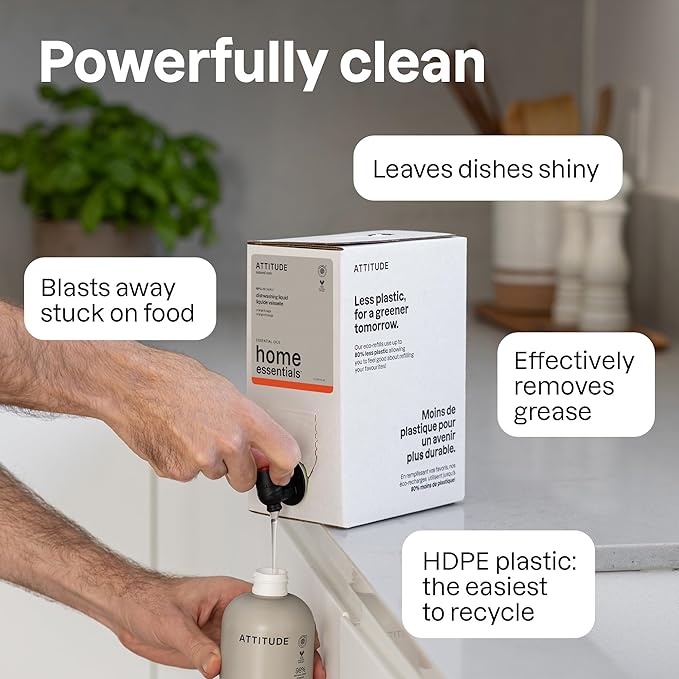 ATTITUDE Dish Soap, Infused with Essential Oils, Plant-Based Ingredients, EWG Verified, Great for Clean and Sparkling Dishes, Vegan Dishwashing Liquid, Orange & Sage, 488 mL