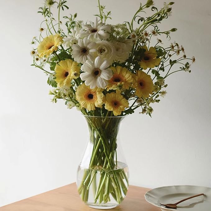 DARENYI Clear Flower Vase, 4.5" Dia 9" H Crystal Transparent Glass Vase Modern Decorative Vase for Flowers, Glass Flower Posy Holder for Home Office Centerpiece Decor