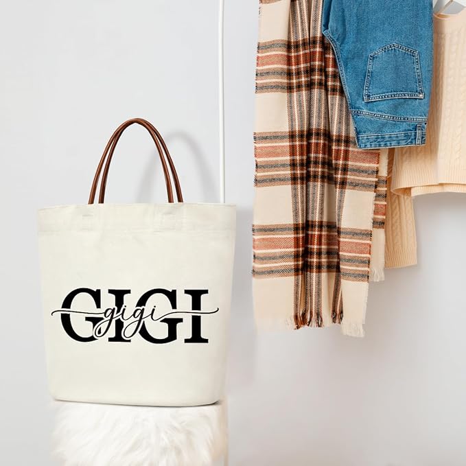 Canvas Tote Bag for Women, Birthday Gifts, Aesthetic Reusable Grocery Shopping Bags With Leather Handles