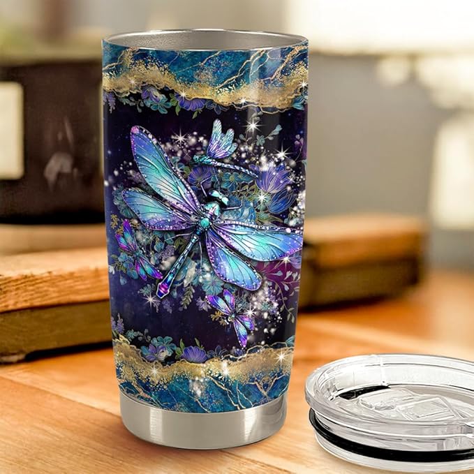 Dragonfly Tumbler 20oz Stainless Steel Insulated Coffee Travel Mug Cup Dragonfly Gifts for Women Girls on Birthday Christmas Mothers Day