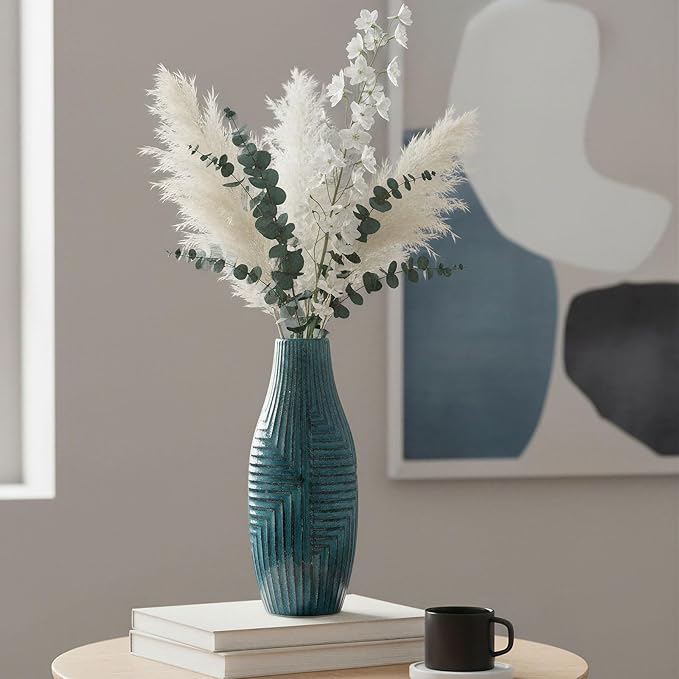 hjn Teal Ceramic Vase for Home Decor, Modern Decor Vases for Living Room/Bookshelf/Mantel/Accents - Teal texture-Medium-13.8" H