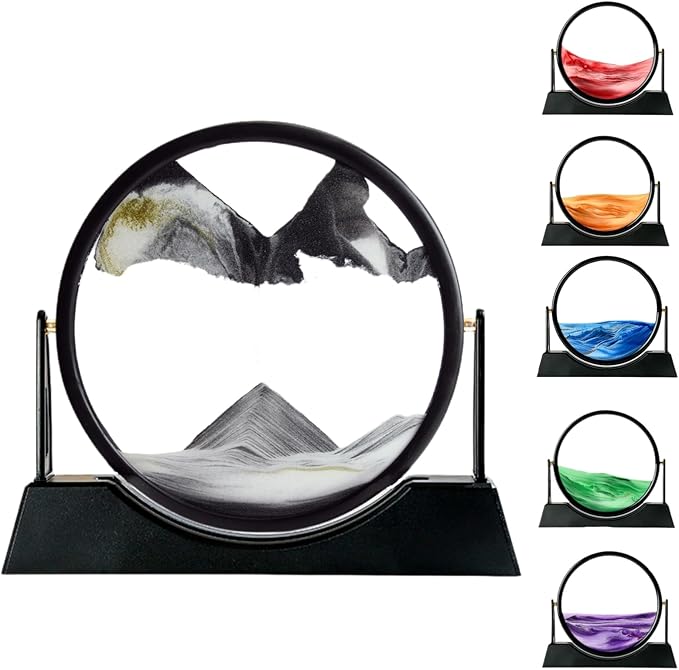 ZSDSZDZY Moving Sand Art Picture Liquid Motion, 3D Quicksand Décor, Deep Sea Sandscapes with Display Flowing Sand Frame for Relaxing, Desktop Office Home Decoration (Black)