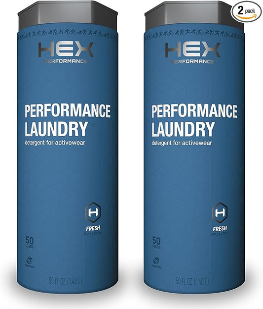 HEX Performance Laundry Detergent, Fresh & Clean, 100 Loads (Pack of 2) - Designed for Activewear, Eco-Friendly, Concentrated Formula