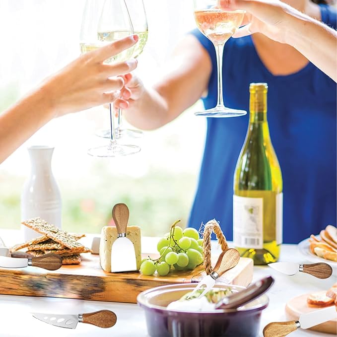 Cheese Knives with Cheese Slicer Cheese Cutter Cheese Fork,Cheese Spreading Knife for Charcuterie Boards and Cutlery Gift Set,6 Pieces Cheese Knife Set with Bamboo Wood Handle Steel Stainless