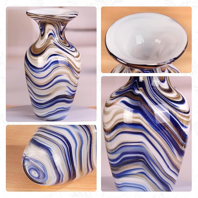 KAMMAK Colored Glass Vase, Beautiful Hand Blown Decorative Vase, Modern Art Vase for Flower Mantle Dining Table Centerpiece, Entryway Living Room Wedding Decoration, FH013