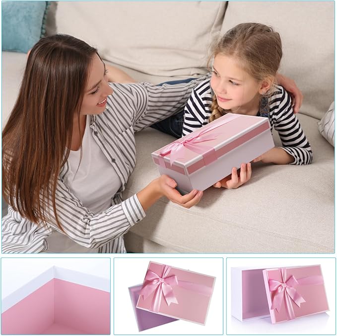 Airuisike Gift Boxes With Lids For Presents, Set Of 3 Pink Gift Wrap Boxes With Ribbon, Assorted Boxes For Presents, Sturdy & Pre-Wrapped Gift Box