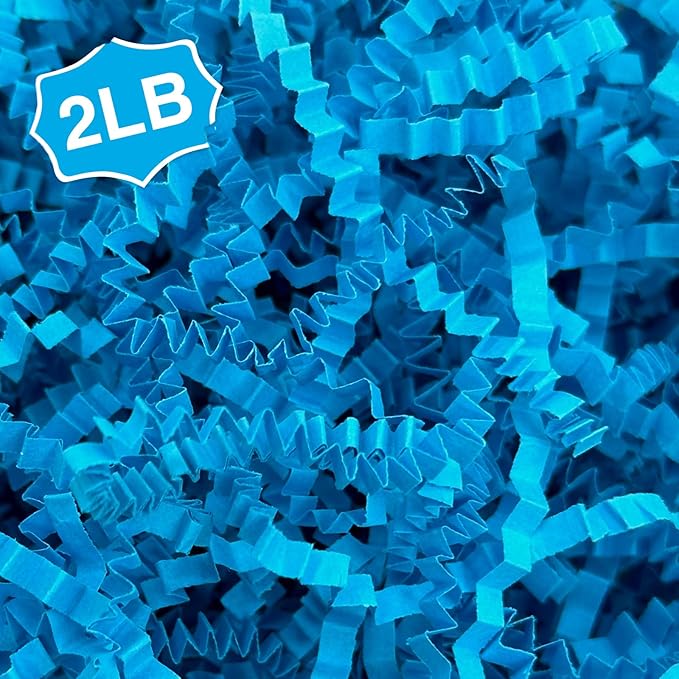 2LB Crinkle Cut Paper Shred Filler for Bag Gift Box Basket Confetti Paper Shreded Stuffing Decoration for Valentine's Day Holiday Party (Lake Blue)