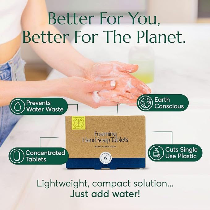 CLEANOMIC Foaming Hand Soap Tablets (6 Pack) - Foaming Hand Soap Refills, Foam Soap Refill, Hand Wash Foaming Soap Refill Tabs, Foaming Soap Tablets (Meyer Lemon)