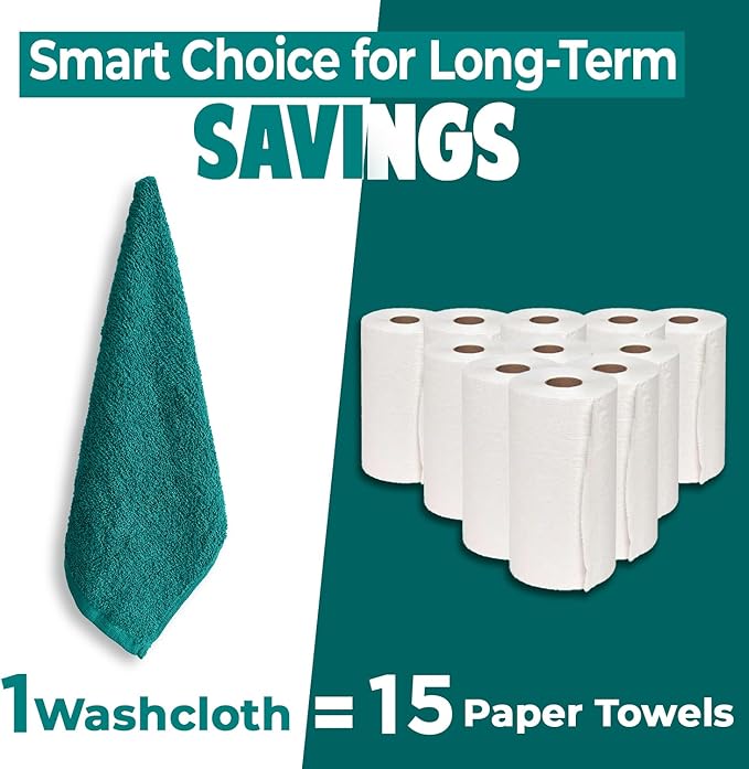 DAN RIVER 100% Cotton Wash Cloths 24 Pack [12x12] Soft & Absorbent Soft face Towels, Gym, Hotels & Spa Perfect for Everyday Use Fingertip Towels, Teal