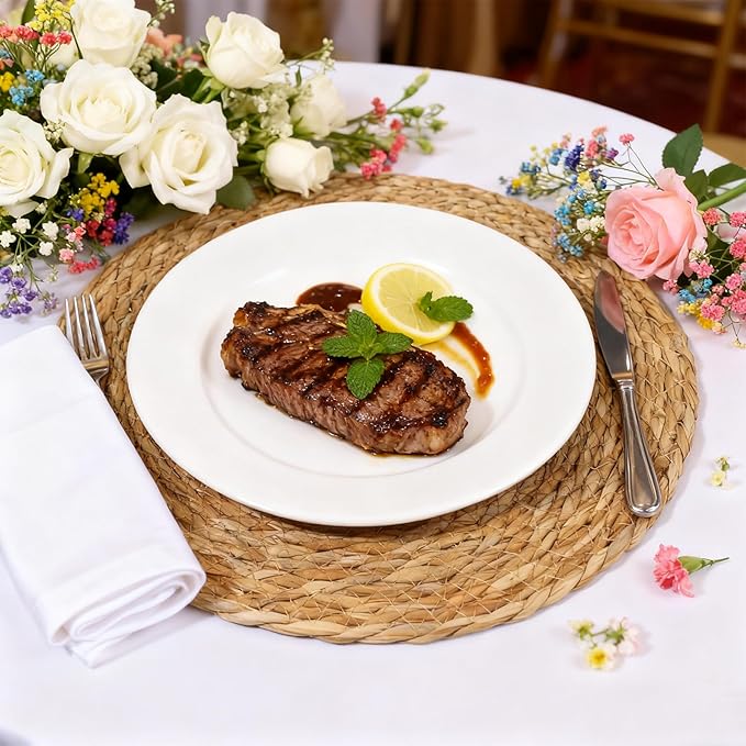 SHENLIU 12 PCS 13.5'' Round Rattan Placemats, Round Woven Placemats Plate, Boho Farmhouse Rustic Woven Place Mats for Dining Table Decor Rustic Home Decor Wedding Reception Farmhouse Christmas