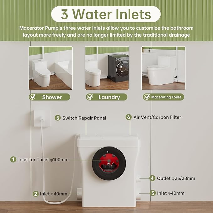 Simple Project Macerating Toilets System Kit, Upflow Toilet System | Upflush Toilet For Basement With 600w Macerator Pump Connect Sink, Bathroom, Laundry
