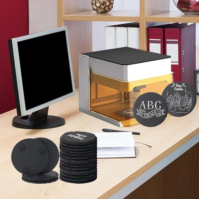 20 Pack 4 Inch Round Slate Coasters, Black Stone Coasters with Anti-Scratch Bottom, Ideal for Home Decor, Bar, Housewarming Gifts, and Laser Engraving KUKLIPJIM