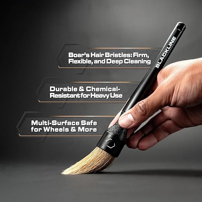 Blackline Car Care Boar Hair Brushes- Luxury Car Detailing Brush Set for Interior and Exterior - Best Auto Detailing Brushes - Premium Hair Car Detailing Brushes (Boars Hair Bristles)