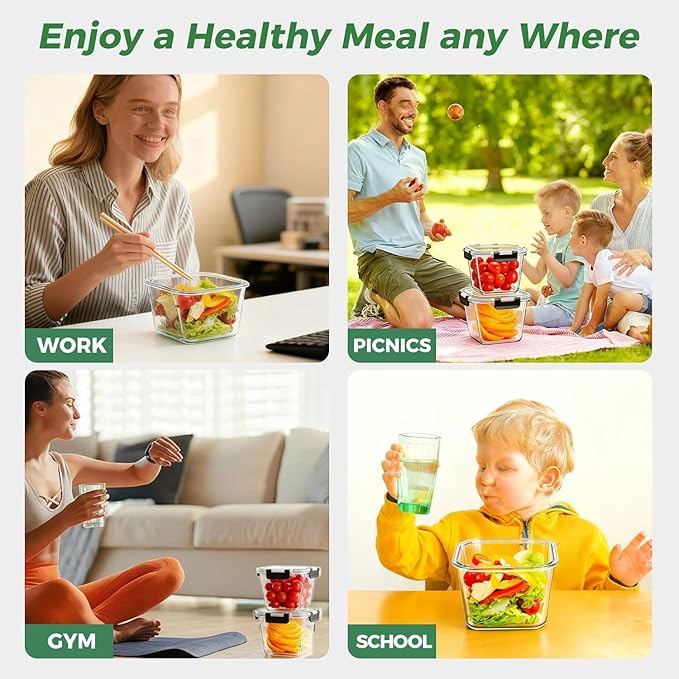 32 oz Glass Soup Containers with Lids, 4 Cup Glass Food Storage Containers with lids, Meal Prep Containers with Lids, Microwave, Oven, Freezer and Dishwasher, BPA Free