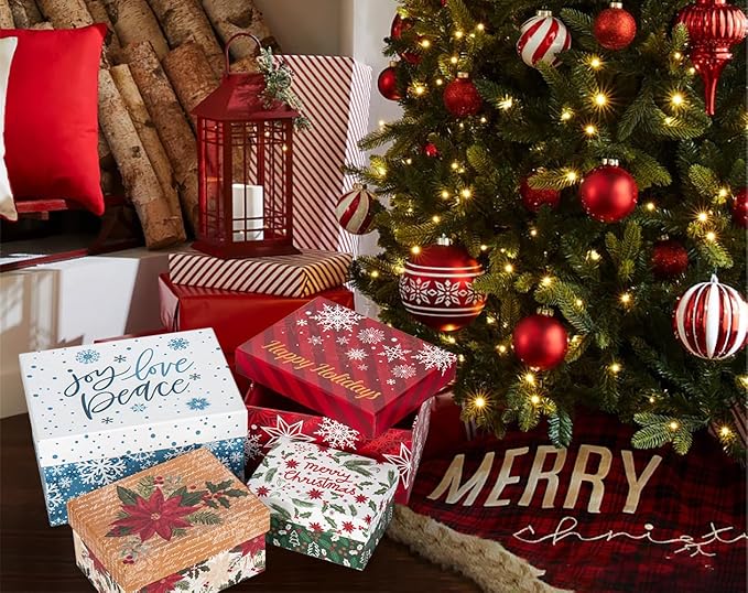 Rectangle Gift Boxes with Lids 4PCS Christmas Gift Box for Presents Nesting Assorted Sizes Present Boxes for Christmas Birthday Valentines Party Gift Wrap