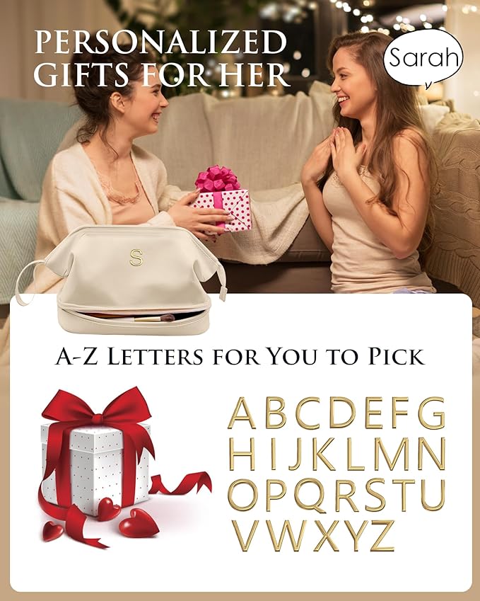 15 16 17 18 19 Year Old Girl Gifts-Makeup Bags for Teens Girls, Personalized Double Layer Cosmetic Bag with Makeup Brush Organizer, Travel Toiletry Bag, Gifts for Female Mom Wedding Gifts