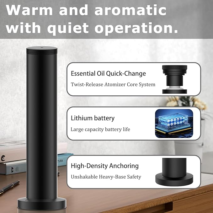 2025 Upgraded Cordless Rechargeable Diffuser - Hotel Scent Diffuser for Whole House- Scent Air Machine -App Bluetooth Control - Waterless Essential Oil Diffuser for Large Room, Studio Office - Black