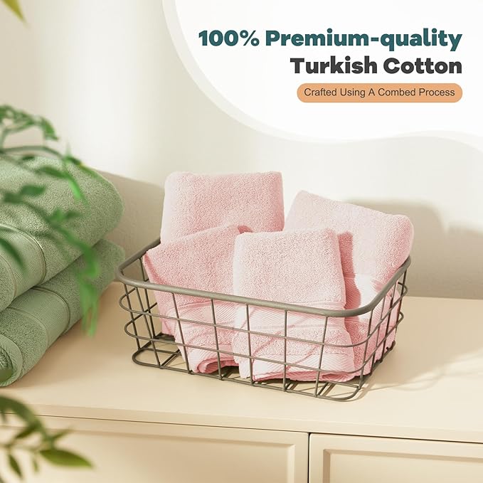 Marvione Bath Towels Set 6 Piece, 100% Turkish Cotton Highly Absorbent and Soft Towels for Bathroom 2 Bath Towels 2 Hand Towels 2 Washcloths, Pink