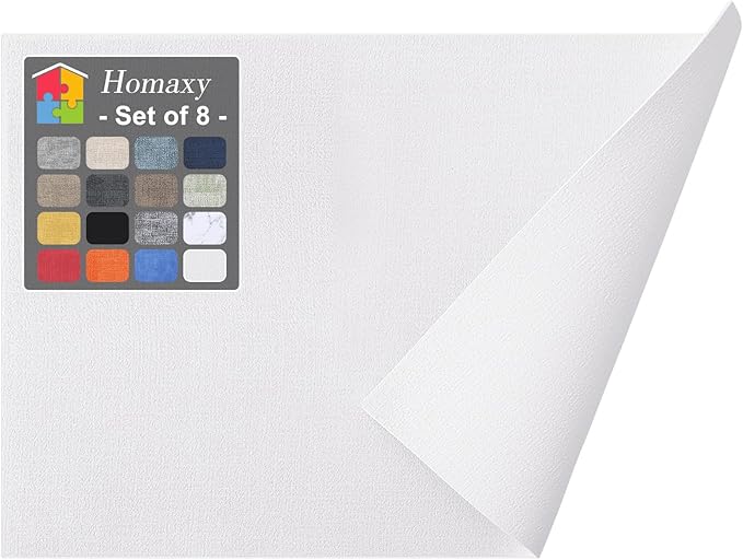 Homaxy Faux Leather Heat Resistant Placemats for Dining Table Set of 8, Waterproof Wipeable Washable PU Table Mats, Easy to Clean Anti-Slip Place Mats, 11.8" x 17", White