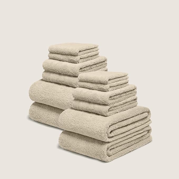Italic Ultraplush 12-Piece Family Towel Set – Luxury Bath Towels, Hand Towels & Washcloths – 800GSM Quick Dry & Highly Absorbent 100% Australian Cotton for Bathroom & Spa (Sand)