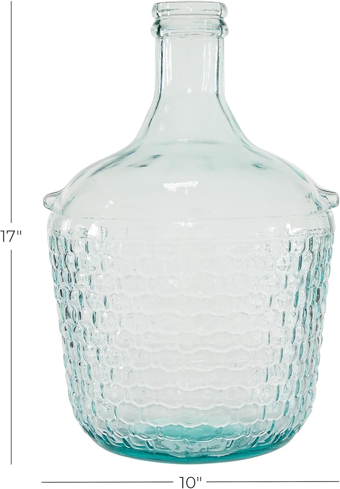 Deco 79 Recycled Glass Decorative Vase Spanish Bottle Centerpiece Vase with Bubble Texture, Flower Vase for Home Decoration 10" x 10" x 17", Blue