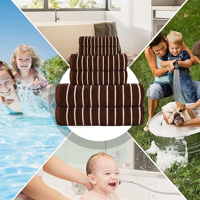 CASA COPENHAGEN Ecstatic 6 Pieces Towel Set- Brown, 600 GSM 2 Bath Towel 2 Hand Towel 2 Washcloth, Designed in Denmark Made of Soft Egyptian Cotton for Bathroom, Kitchen & Shower