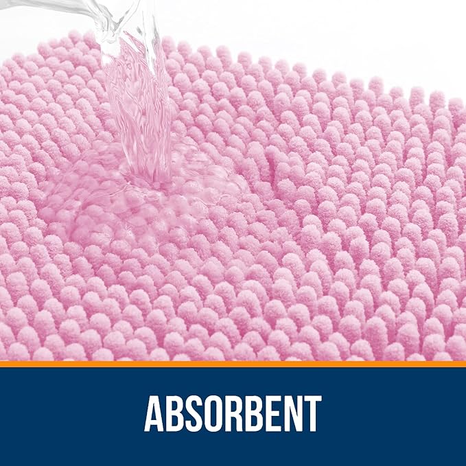 OLANLY Bathroom Rugs 59x24, Extra Soft Absorbent Chenille Bath Rugs, Rubber Backing Quick Dry, Machine Washable Bath Mats for Bathroom Floor, Tub and Shower, Home Decor Accessories, Pink