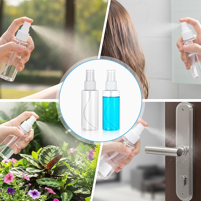 4Pcs Small Spray Bottle, Travel Spray Bottle, Clear Empty Mini Travel Plastic Bottles Fine Mist, Refillable Containers Perfume Travels Bottles for Perfumes and Cosmetics