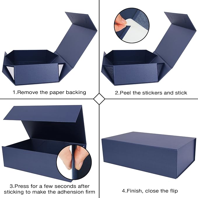 Aimyoo Navy Blue Magnetic Gift Boxes with Lids 13.8x9x4.3 in, Large Bridesmaid Groomsman Proposal Box, Rectangle Collapsible Box for Present Graduation Birthday Storage 5 Pack