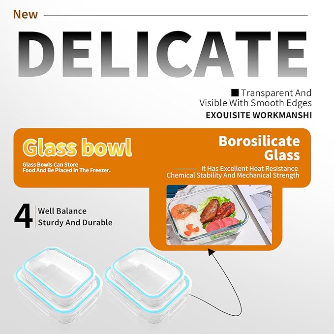 Are l 【4-Packs, Glass Meal Prep Containers with Snap Locking Lids Glass Food Containers,Airtight Lunch Container,Microwave, Oven, Freezer and Dishwasher