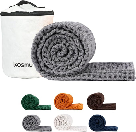 Luxury Japanese Cotton Waffle Bath Towel | Plush, Absorbent, and Quick Dry | Free Storage Bag Included (Smoke Grey, Bath Towel (55" x 34"))