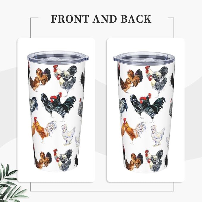 Farm Chickens Tumbler,Chickens 20oz Stainless Steel Insulated Travel Tumblers,Travel Coffee Mug with Lid and Straw Water Bottle Drink Tumbler Cups Gifts for Women Men Lovers