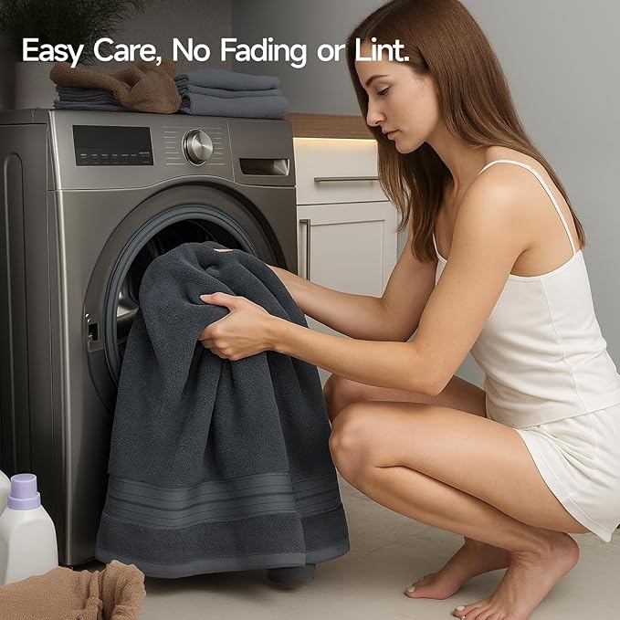 REDKISS 100% Cotton Bath Towels Set of 4, Extra Large Bath Sheets 27 X 59 Inches, 600 GSM, Quick Dry, Ultra Soft & Super Absorbent Bathroom Towel Sets for Bathroom, Gym, Spa, Pool & Hotel, Dark Grey