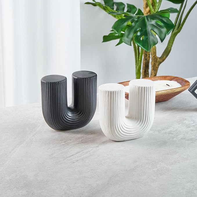Restaurantware-Table Art Flower Vase, 1 Minimalist Vase - U-Shaped Style, for Fresh Or Artificial Flowers, White Ceramic Vessel for Home Decor, in Kitchen, Home, Living Room, Office, and More