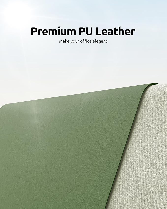 YSAGi Leather Desk Protector, Office Mat, Large Mouse Mat, Non-Slip PU Leather Blotter, Laptop Desk Mat, Waterproof Writing Pad for Office and Home (Bamboo Green, 31.5" x 15.8")