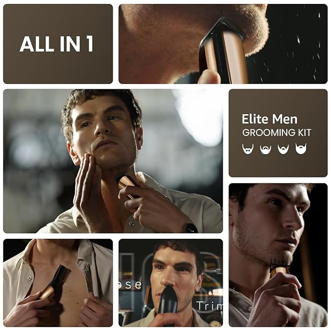 SHPAVVER Beard Trimmer for Men: Professional Barber Hair Clippers - 12-in-1 Cordless Grooming Kit - Waterproof Electric Razor with Turbo Speed & Precision Blades, Gold