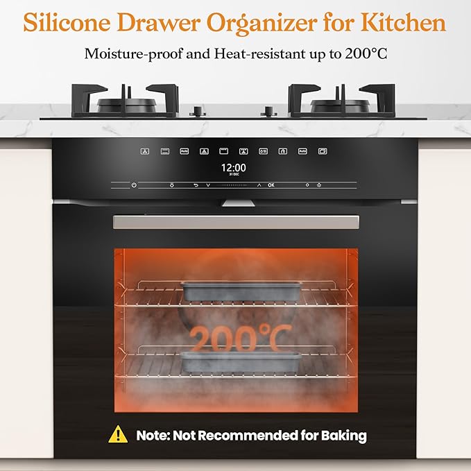 2 Pack Silicone Silverware Organizer, DIY Free Combination Utensil Drawer Organizer, Silverware Drawer Organizer, Flatware Cutlery Tray for Spoons Forks. Anti-slip and Environmentally Design (Grey)