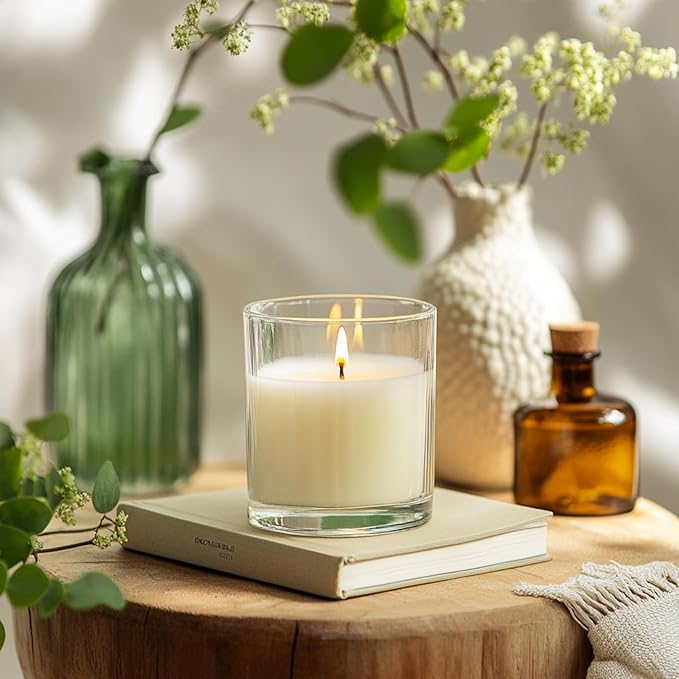 12 Pack 14 fl.oz Glass Candle Jars - Clear Empty Glass Vassels with Bamboo Lids, Bulk Candle Containers Jars for Making Candles 12 14 fl.oz