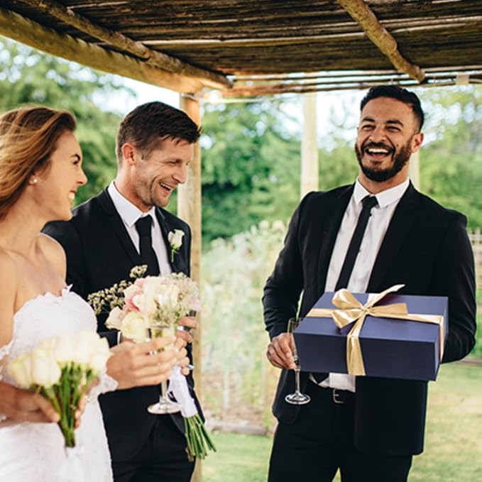 4 Pack 12x8x4 Inches Gift Boxes with Magnetic Closure Lids, Blue Magnetic Box for Wedding, Groomsmen Bridesmaid Proposal, Birthdays, Mother's Day