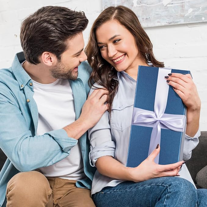 Ditwis 4 Pack 12x6x4 Inches Gift Boxes with Magnetic Closure Lids, Blue Magnetic Box for Wedding, Groomsmen Bridesmaid Proposal, Birthdays, Mother's Day