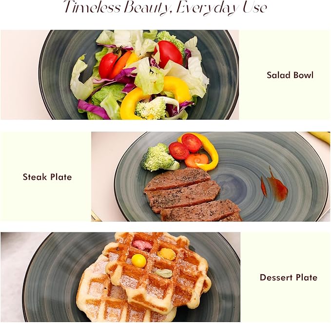 Sonoma 16 Piece Stoneware Dinner Set, Outside Black + inside Handpainted Color Blue