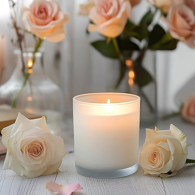 12Pcs Empty Candle Jars 14 fl.oz Frosted Glass Jars Bulk with Bamboo Lids, Making Candles Containers Vessels for Candle Business 12 14 fl.oz