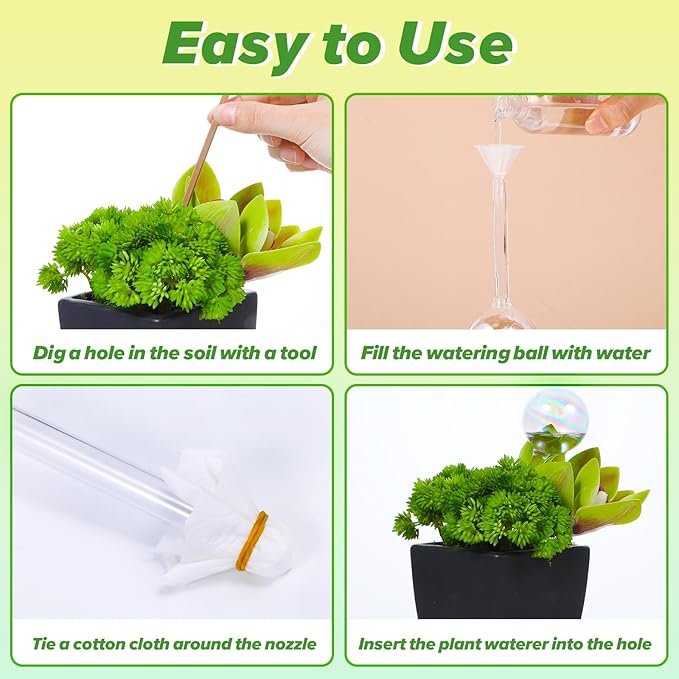 Plant Watering Globes, 6PCS Iridescent Rainbow Gradient Color Clear Glass Bulbs Self Watering Spikes Planter Insert, Automatic Plant Waterer Bulbs Devices for Various Plants