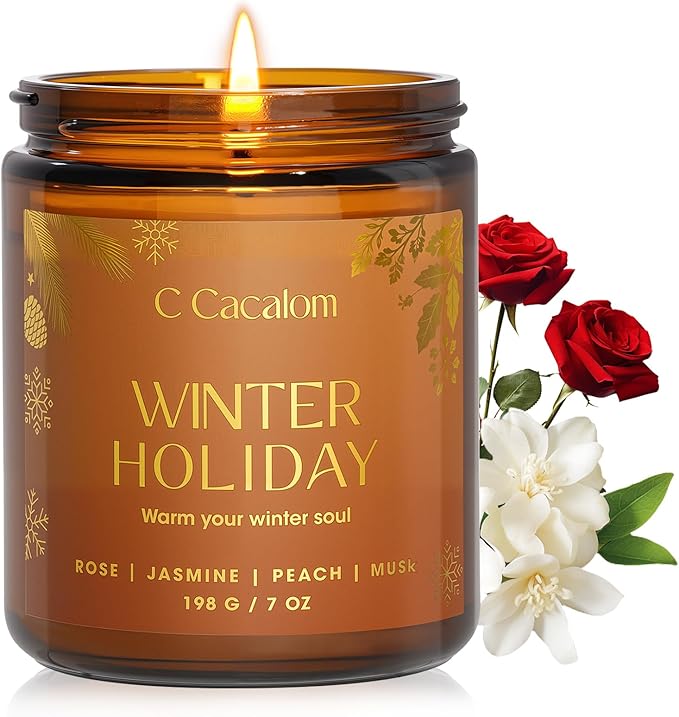 Christmas Soy Candles for Christmas Home Decor Non-Toxic Aromatherapy Scented Candles for Holiday Christmas Gifts, Cozy Cute Jar Candle, Winter Candle for Women Men, Winter Holiday Jasmine Rose Candle