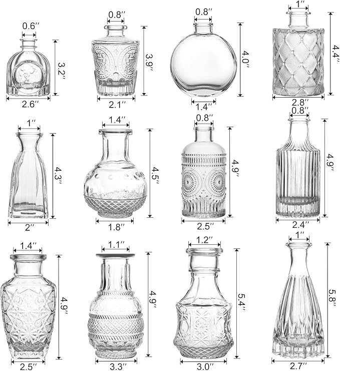 BIGIVACA Glass Bud Vases Set of 12 - Small Clear Flower Vase for Wedding Centerpieces, Home Decor, Party Decorations