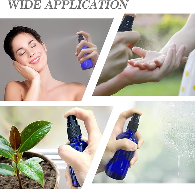 1 oz Glass Blue Spray Bottles,Small Empty Fine Mist Refillable Travel Spray Bottle for Cleaning,Perfume,Aromatherapy,Cosmetic Sprays,Hair,Essential Oils with Fine Mist Dispenser（3 Pack）