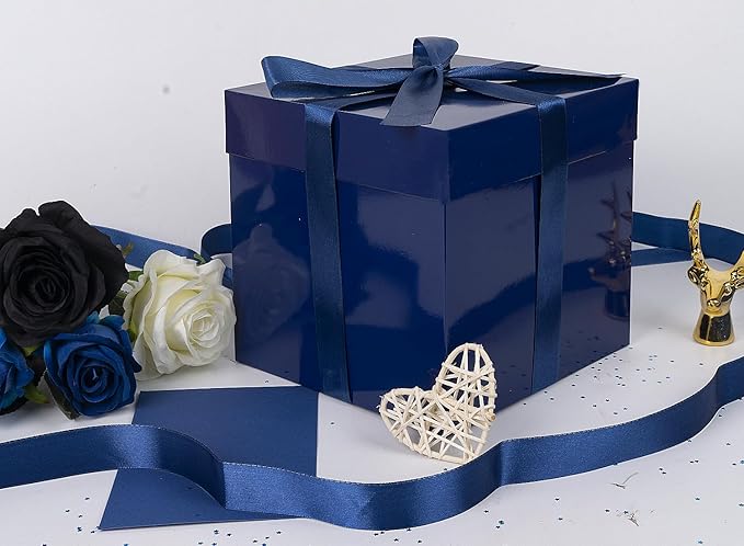 Jaywayang 5 Pack Blue Gift Boxes with Lids, Ribbons and Tissue Papers Square Gift Boxes - 7.1 Inch - Birthday, Wedding, Presents Wrapping, Father's Day, Valentine's Day Decoration Party Favor Boxes.