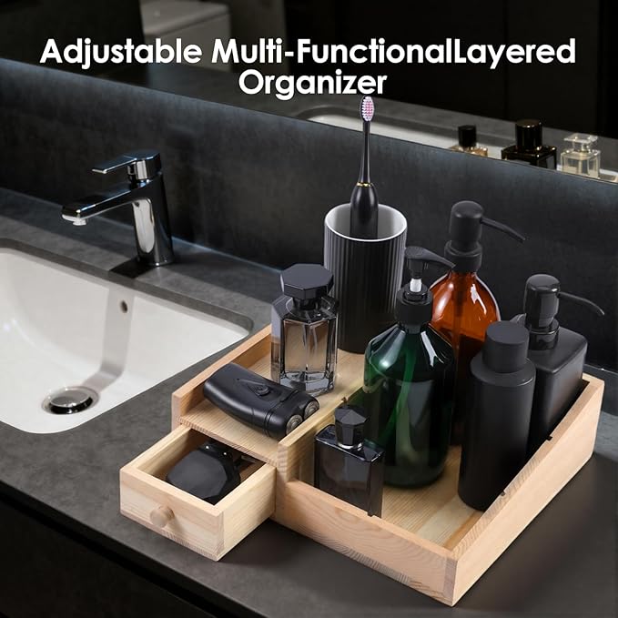 Organizer For Men,Bathroom Countertop Organizer,Perfume Organizer,Cologne Organizers,Restroom Organizer,Dresser Top Organizers,Perfume Stand,Gifs For Men,Wooden Adjustable Partition(Burlywood)