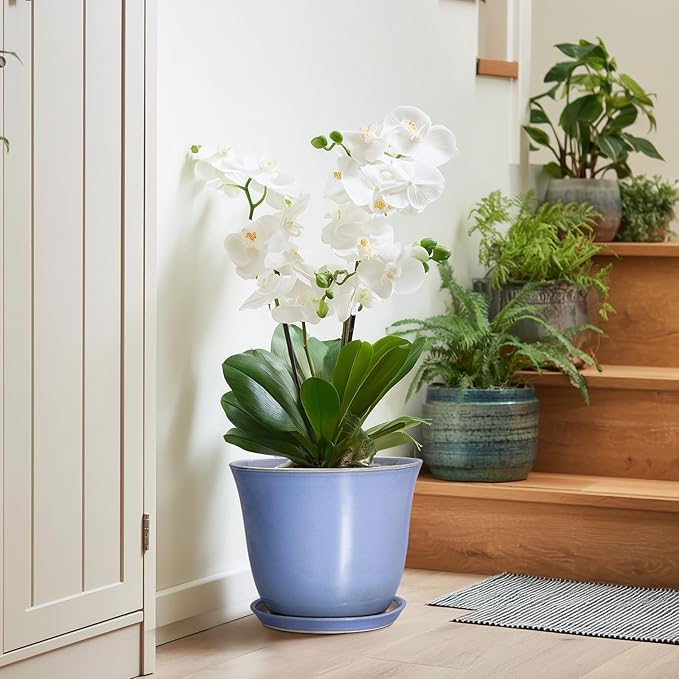 Ceramic Plant Pots - 10 Inch Plant Pot for Indoor Outdoor, Round Planter with Drainage Hole and Saucer, Decorative Large Planters, Modern Flower Pots, House Decor, Garden Gift, Purple-Blue