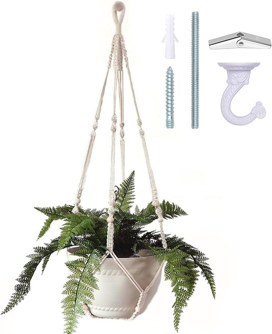 43 Inches Macrame Plant Hanger Large for 12 inch Pot Extra Long No Tassel Cotton Rope Hanging Plant Holder with Ceiling Hook Bohemian Home Decor